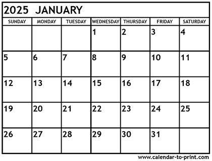 January 2025 Print Free Calendar - Bank2home.com