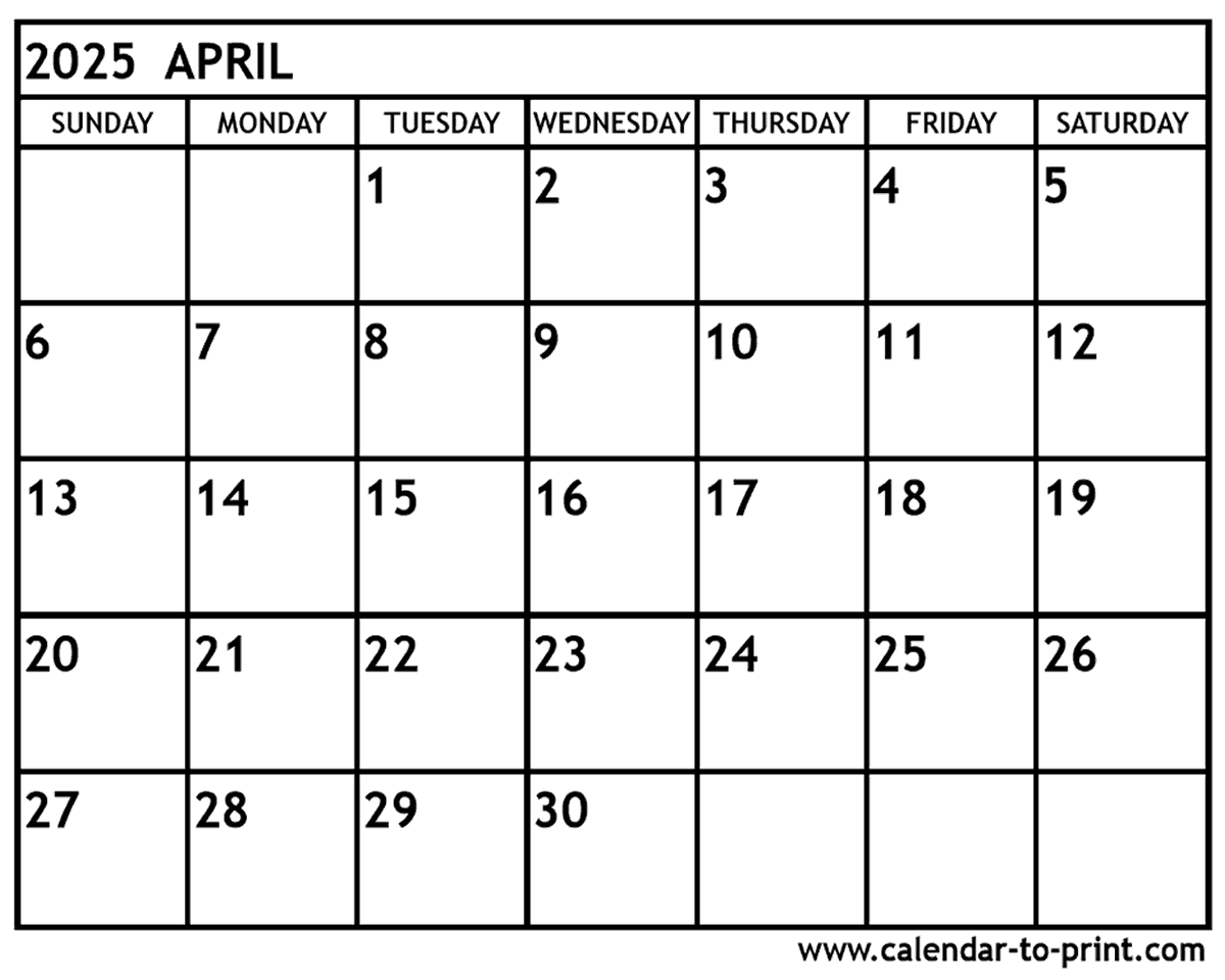 April 2025 Calendar Printable