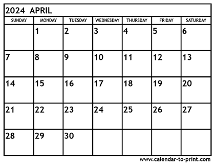 April 2024 Monthly Calendar Printable - Gambaran