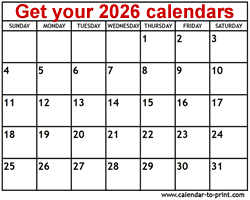 2026 calendar
