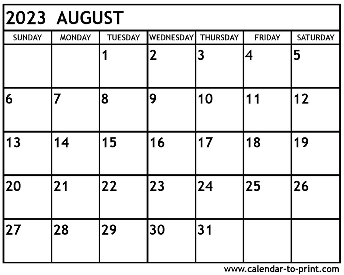 Printable Calendar August 2023 - Printable Template Calendar