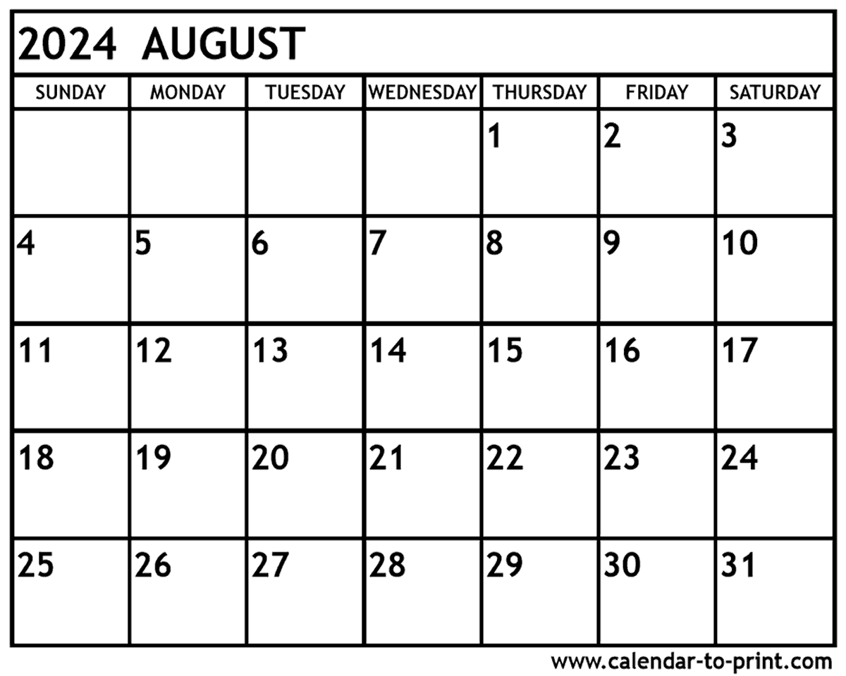 Blank Calendar August 2024 Pdf Lida Sheila