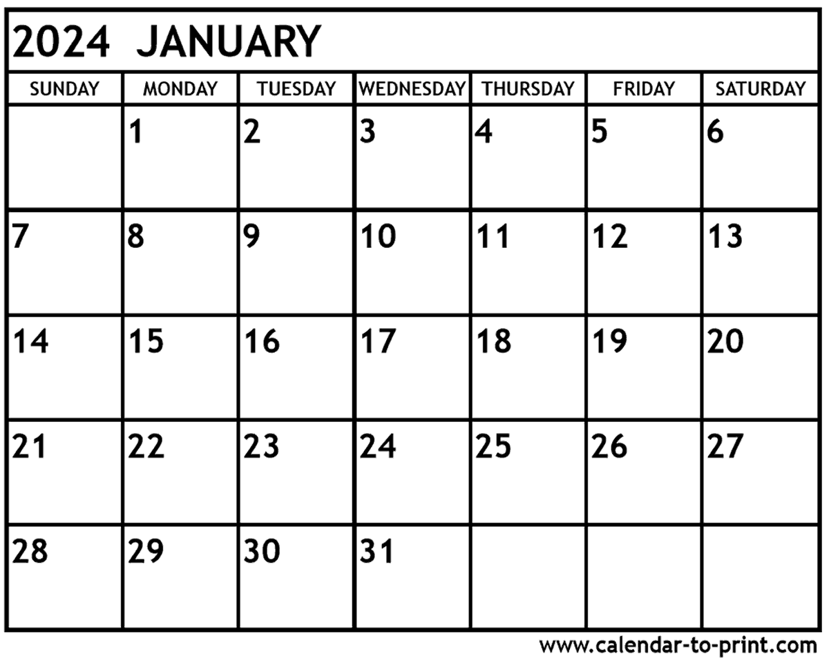 2024 January Calendar Printable Free Adara Annnora
