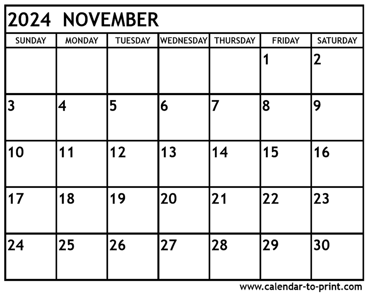 November December 2024 Printable Calendar Weekedn Together 2024