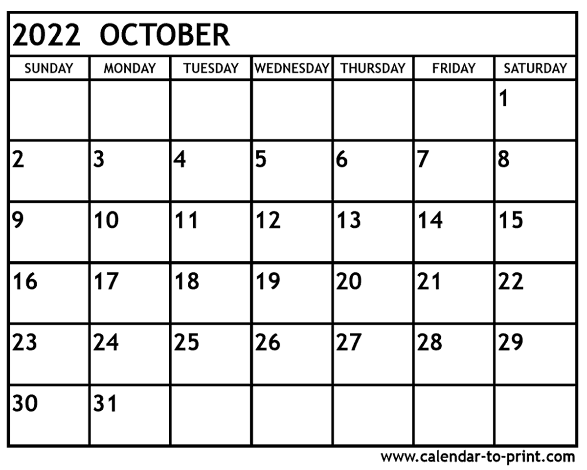 Calendar October 2022 Printable PNG