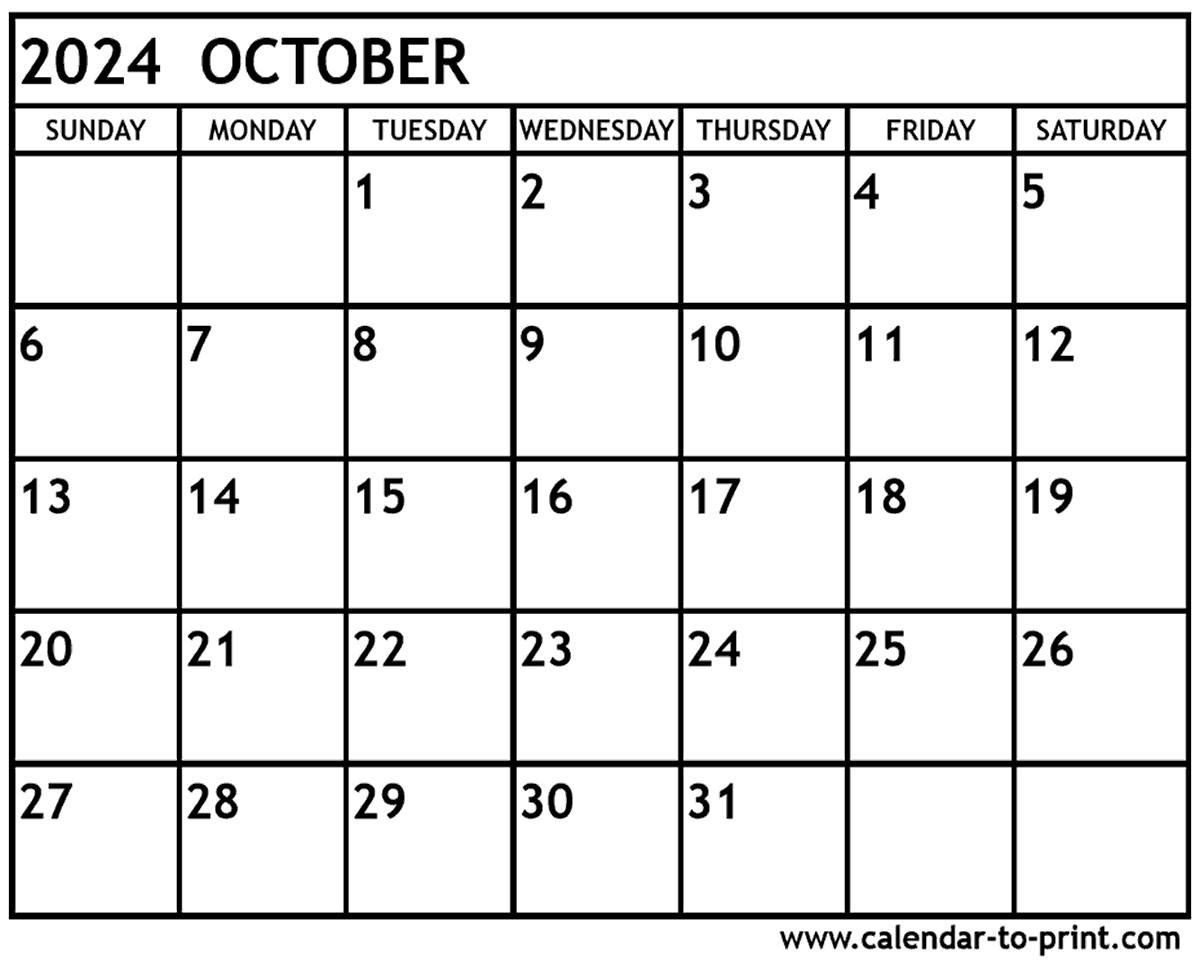 Month Of October 2024 Calendar Printable Kacie Maribel
