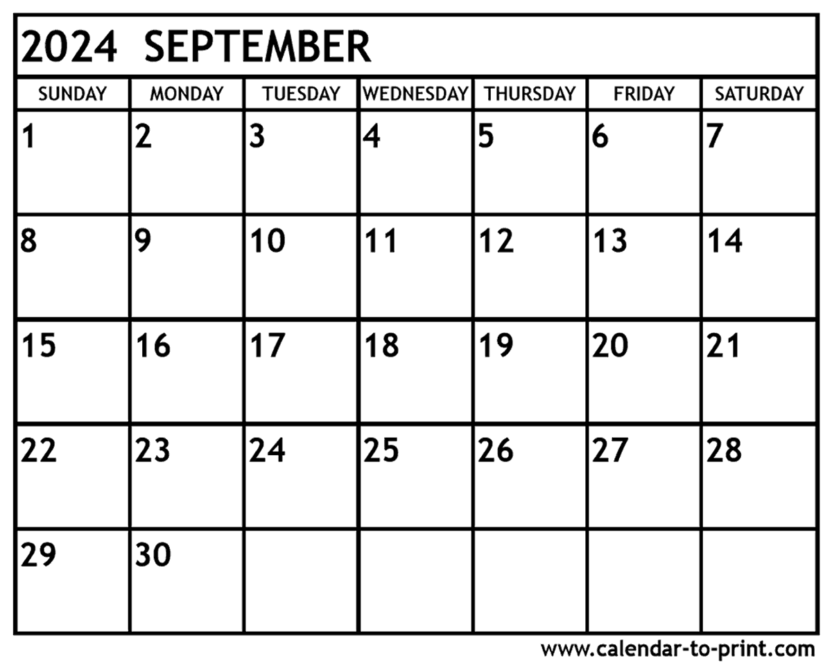 Printable Print Calendar September 2024 Effie Halette